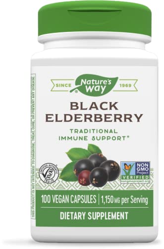 Natures Way Black Elderberry Capsules, Traditional Immune Support, 100 Vegan Capsules