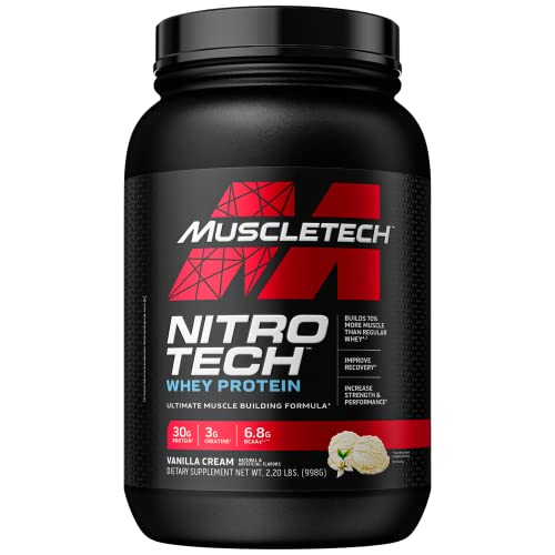 Whey Protein Powder | MuscleTech Nitro-Tech Whey Protein Isolate & Peptides | Protein + Creatine for Muscle Gain | Muscle Builder for Men & Women | Sports Nutrition | Chocolate, 10 lb (100 Servings)