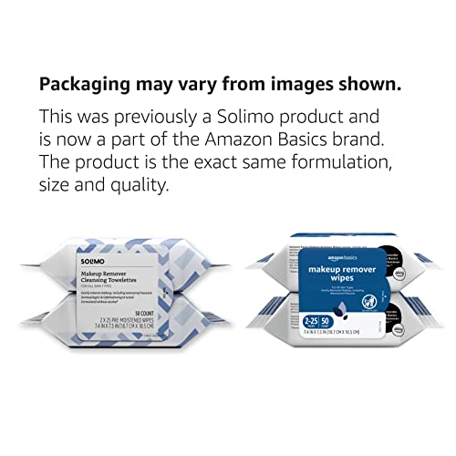 Amazon Basics Make Up Remover Wipes, Original, 150 Count (6 Packs of 25) (Previously Solimo)