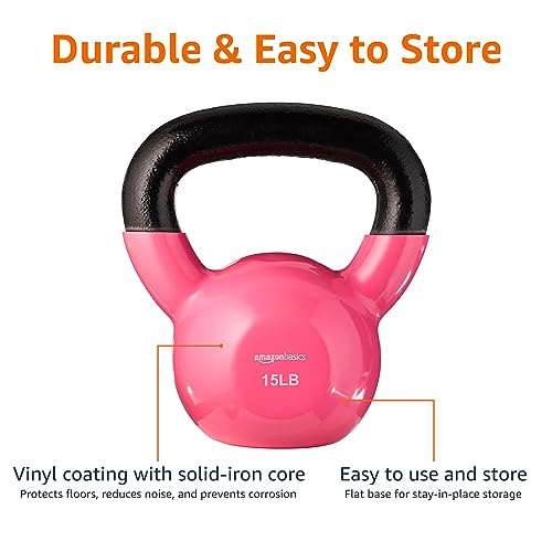 Amazon Basics Vinyl Coated Cast Iron Kettlebell, 15-Pound, Pink