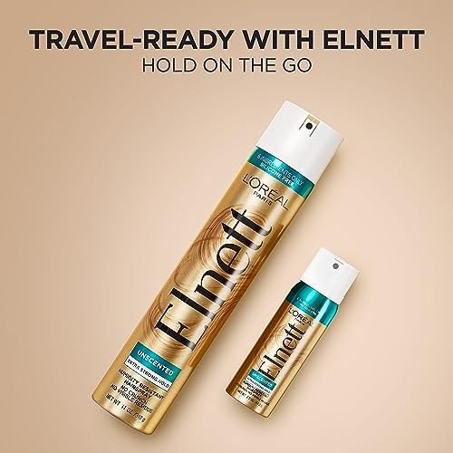 L'Oreal Paris Hair Care Elnett Satin Extra Strong Hold Hairspray - Unscented, Long Lasting + Humidity Resistant, Hair Styling Spray, 11 oz, (Pack of 2)