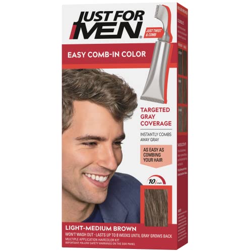 Just For Men Easy Comb-In Color Mens Hair Dye, Easy No Mix Application with Comb Applicator - Real Black, A-55, Pack of 3