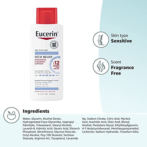 Eucerin Itch Relief Intensive Calming Lotion, Itch-Relieving Lotion for Sensitive Dry Skin, 8.4 Fl Oz Bottle