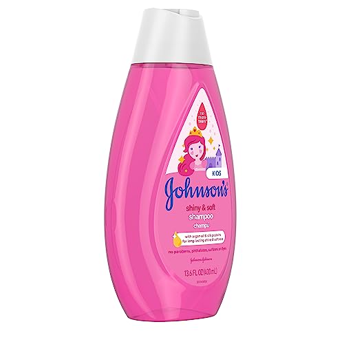 Johnson's Baby Shiny Soft TearFree Kids' Shampoo with Argan Oil Silk Proteins Paraben Sulfate DyeFree Formula Hypoallergenic Gentle for Toddler's Hair, 13.6 Fl Oz