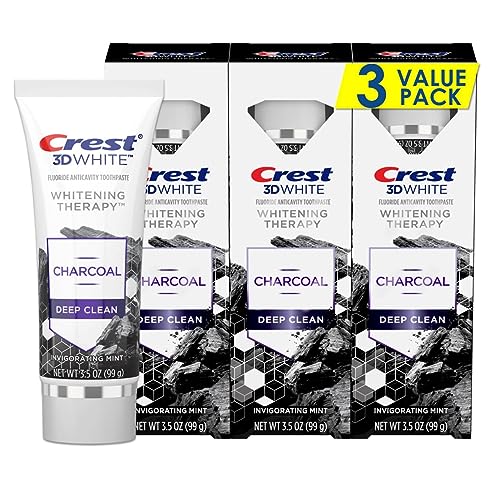 Crest 3D White Whitening Therapy Charcoal Deep Clean Fluoride Toothpaste, Invigorating Mint, 3.5 Ounce