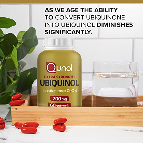 Qunol Ubiquinol CoQ10 200mg Softgels, Powerful Antioxidant for Heart and Vascular Health, Essential for Energy Production, Natural Supplement Active Form of CoQ10, 120ct Softgels