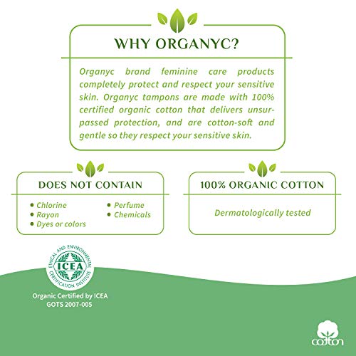 Organyc 100% Certified Organic Cotton Tampons, Plant-Based Eco-Applicator, Regular Flow, 16 Count (Pack of 6)