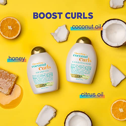 OGX Quenching + Coconut Curls Curl-Defining Conditioner, Nourishing Curly Hair Conditioner with Coconut /Citrus Oil & Honey, Paraben-Free with Sulfate-Free Surfactants, 13oz