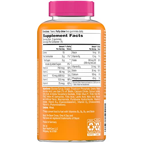 One A Day Teen for Her Multivitamin Gummies, Gummy Multivitamins with Vitamin A, C, D, E and Zinc for Immune Health Support, Physical Energy & more, 150 Count