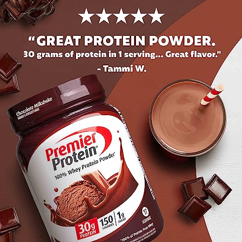 Premier Protein Powder, Vanilla Milkshake, 30g Protein, 1g Sugar, 100% Whey Protein, Keto Friendly, No Soy Ingredients, Gluten Free, 17 servings, 23.3 ounces