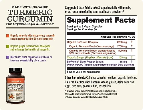 NatureWise Curcumin Turmeric 2250mg | 95% Curcuminoids & BioPerine Black Pepper Extract | Advanced Absorption for Joint Support [2 Month Supply - 180 Count]