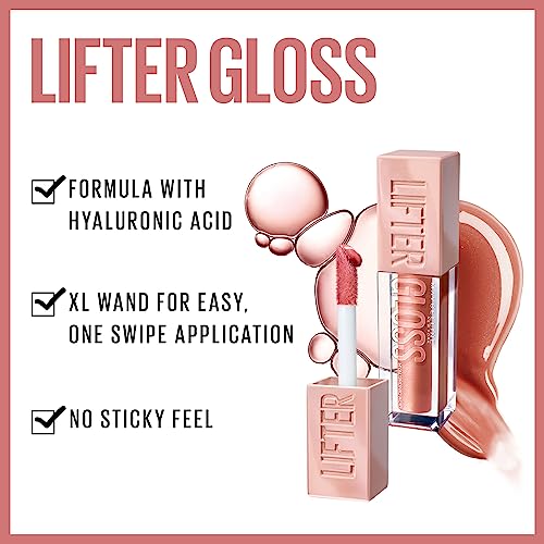 Maybelline New York Lifter Gloss, Hydrating Lip Gloss with Hyaluronic Acid, High Shine for Plumper Looking Lips, Opal, Pink Neutral, 0.18 Ounce