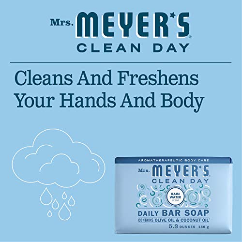 MRS. MEYERS CLEAN DAY Bar Soap, Use as Body Wash or Hand Soap, Made with Essential Oils, Rain Water, 5.3 oz, 1 Bar