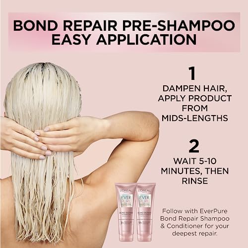 L’Oréal Paris, Bond Repair Shampoo and Conditioner, Strengthens & Repairs Weak Hair in 1 Use with System, Sulfate Free & Vegan, EverPure, 2.13 oz (1 kit)