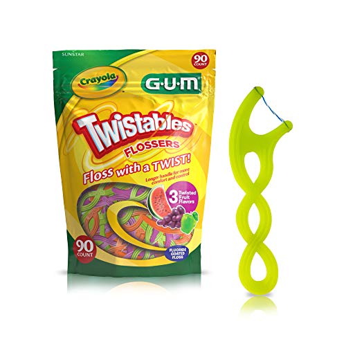 GUM Twistables Kids Flossers with Fluoride - Designed for Little Hands - Three Fun Fruit Flavors - Easy to Use Kids Floss Picks for Children Ages 3+, 90 Count (Pack of 4)