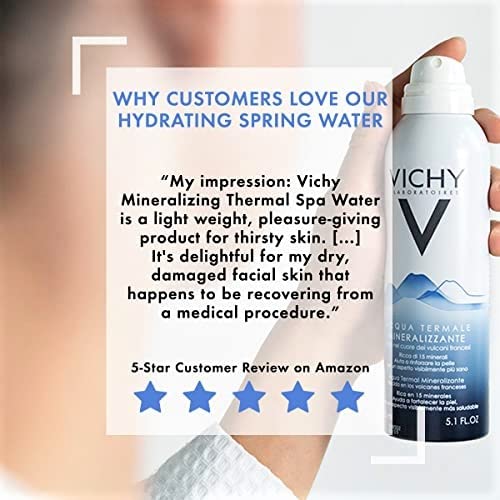 Vichy Mineralizing Thermal Water, Hydrating Face Mist with Natural Antioxidants to Soothe and Regenerate Skin, Mineral-Rich Soothing Facial Spray, Safe for Sensitive Skin, 1.69 Fl Oz (Pack of 1)