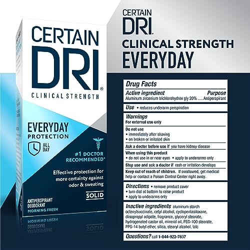 Certain Dri Everyday Strength Clinical Antiperspirant Solid Deodorant, Hyperhidrosis Treatment for Men & Women, Morning Fresh, 2.6oz, 3 Pack