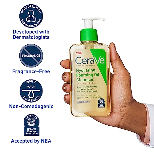 CeraVe Hydrating Foaming Oil Cleanser | Foaming Oil Wash with Squalane Oil, Triglyceride, Hyaluronic Acid and Ceramides | For Dry to Very Dry Skin | 19 Oz