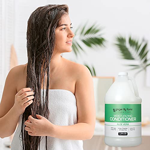 Ginger Lily Farms Club & Fitness Moisturizing Conditioner for Dry Hair, 100% Vegan & Cruelty-Free, Aloe Vera Scent, 1 Gallon (128 fl oz) Refill, white