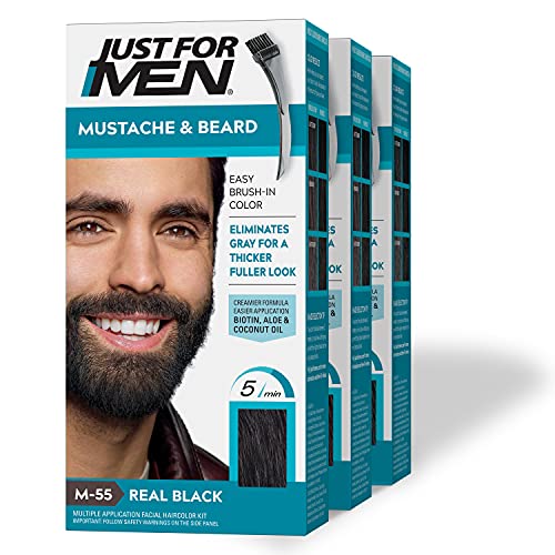 Just For Men Mustache & Beard, Beard Dye for Men with Brush Included for Easy Application, With Biotin Aloe and Coconut Oil for Healthy Facial Hair - Dark Brown, M-45, Pack of 1