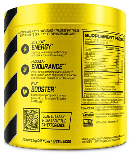 C4 Original Pre Workout Powder Fruit Punch - Vitamin C for Immune Support - Sugar Free Preworkout Energy for Men & Women - 150mg Caffeine + Beta Alanine + Creatine - 60 Servings