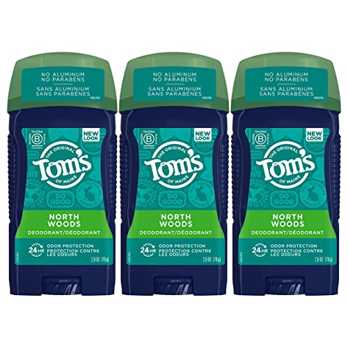 Toms of Maine Long-Lasting Aluminum-Free Natural Deodorant for Men, North Woods, 2.8 oz. 3-Pack (Packaging May Vary)