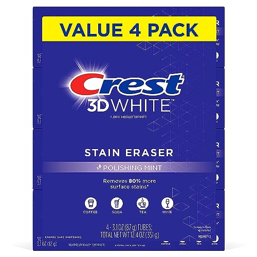 Crest 3D White Stain Eraser Teeth Whitening Toothpaste, Polishing Mint, 3.1 oz (Pack of 4)