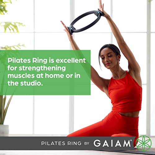 Gaiam Pilates Ring 15 Fitness Circle - Lightweight & Durable Foam Padded Handles | Flexible Resistance Exercise Equipment for Toning Arms, Thighs/Legs & Core, Black