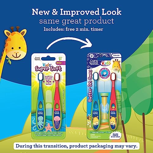 GuruNanda Kids Butter On Gums Training Toothbrush with Cover - Cute Giraffe Design, Extra Soft Bristles for Gentle Cleaning - Ergonomic Handle - BPA & Cruelty Free - 1 Pack (Age 1+)