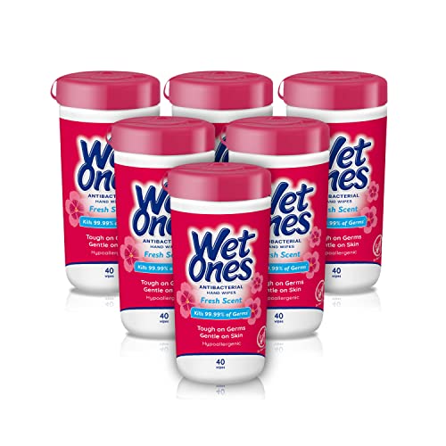 Wet Ones Antibacterial Hand Wipes, Fresh Scent Wipes | Antibacterial Wipes, Hand Sanitizer Wipes, Wet Ones Wipes, 40 ct. Canister (6 pack)