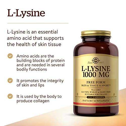 Solgar L-Lysine 1000 mg, 100 Tablets - Enhanced Absorption and Assimilation - Promotes Integrity of Skin and Lips - Collagen Support - Amino Acids - Non GMO, Vegan, Gluten Free - 100 Servings