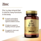 Solgar Zinc 50 mg, 100 Tablets - Zinc for Healthy Skin, Taste & Vision - Immune System & Antioxidant Support - Supports Cell Growth & DNA Formation - Non GMO, Vegan, Gluten Free - 100 Servings