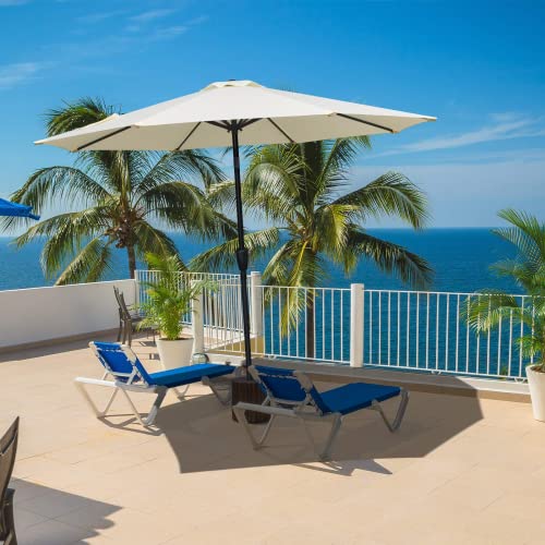 Simple Deluxe 9 FT Patio Umbrella with 20 Inch Heavy Duty Base Stand, Push Button Tilt/Crank 8 Sturdy Ribs, for Outdoor Market Table, Garden, Lawn, Backyard, Pool, New, Blue and Black