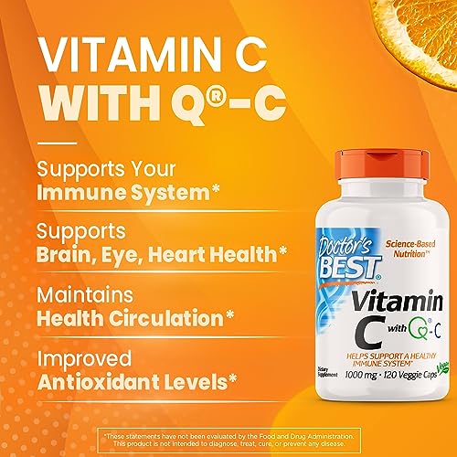 Doctor's Best Vitamin C with Q-C - Vitamin C 1000mg Non-GMO, Vegan, Gluten Free, Soy Free, Sourced from Scotland Veggie Caps, 120 Count