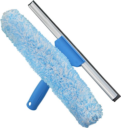 Unger Professional 2-in-1 Squeegee & Scrubber - 14” Window Cleaning Tool – Cleaning Supplies, Squeegee for Window Cleaning, Commercial & Residential Use, Microfiber Sleeve