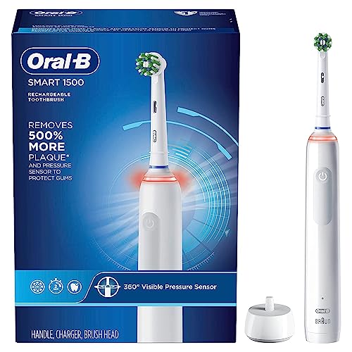 Oral-B Smart 1500 Rechargeable Electric Powered Toothbrush, White with Visible Pressure Sensor to Protect Gums - 3 Modes - 2 Minute Timer – Deep Cleans