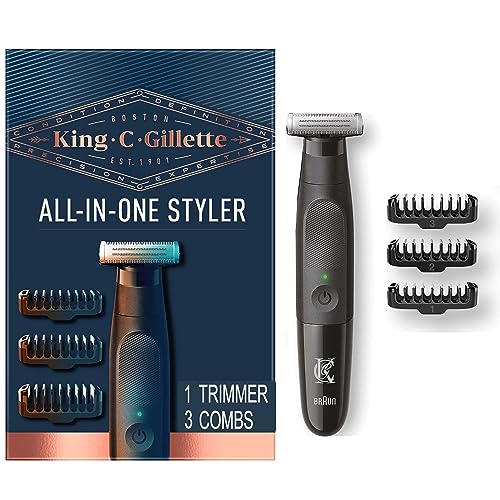 King C. Gillette Mens All-in-One Styler Cordless Stubble Trimmer with 4D Blade and 3 Interchangeable Combs, Waterproof, Beard Trimmer, Beard Care, One Blade Lasts 6 Months