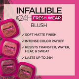 LOreal Paris Infallible Up to 24H Fresh Wear Soft Matte Blush, Blendable, Long-Lasting and Waterproof Cheek Make Up, Confident Pink 10, 0.31 Oz