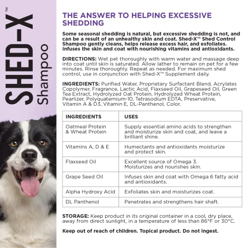 Shed-X Shed Control Shampoo for Dogs, 16 oz – Reduce Shedding – Shampoo Infuses Skin and Coat with Vitamins and Antioxidants to Clean, Release Excess Hair, and Exfoliate