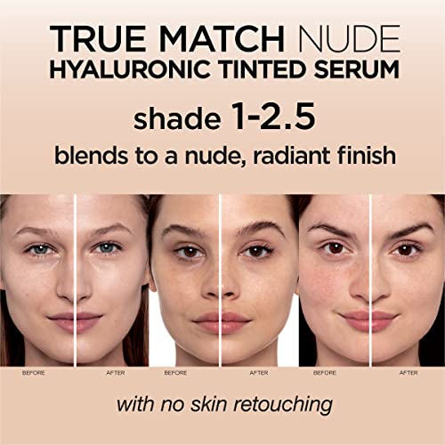 L’Oréal Paris True Match Nude Hyaluronic Tinted Serum Foundation with 1% Hyaluronic acid, Very Light 0.5-2, 1 fl. oz.