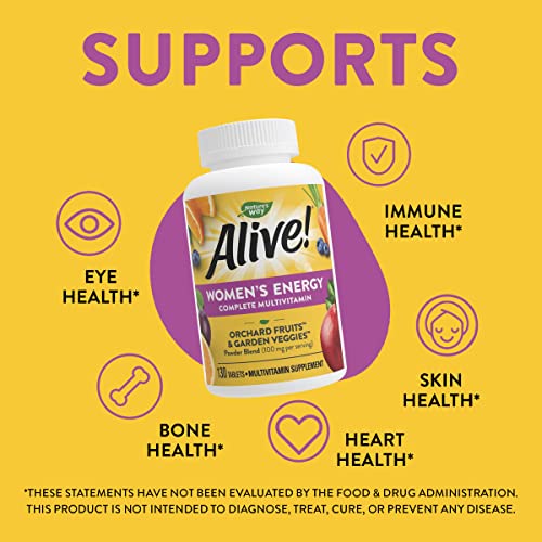 Natures Way Alive! Multivitamin Energy Tablets for Women, B-Vitamin Complex, Supports Cellular Energy, 130 Tablets