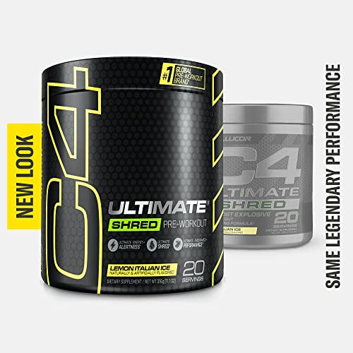 Cellucor C4 Ultimate Shred Pre Workout Powder, Fat Burner for Men & Women, Metabolism Supplement with Ginger Root Extract, Lemon Italian Ice, 20 Servings