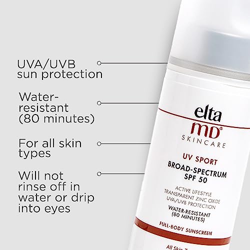 EltaMD UV Sport Body Sunscreen, SPF 50 Sport Sunscreen Lotion, Sweat Resistant and Water Resistant up to 80 Minutes, Formulated with Zinc Oxide Great for Outdoor Physical Activities, 7 oz Pump