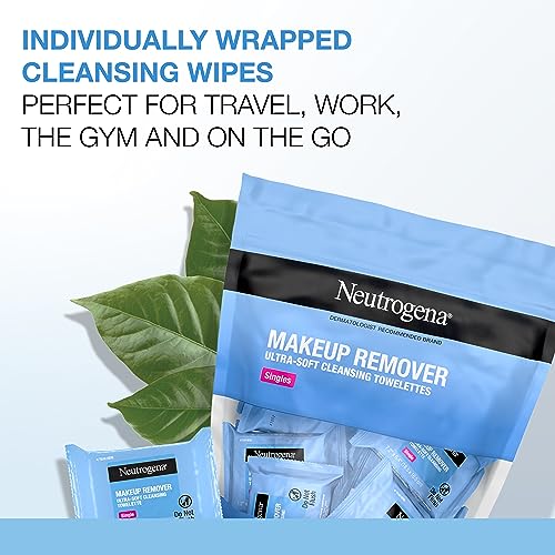 Neutrogena Fragrance-Free Makeup Remover Cleansing Towelette Singles, Individually-Wrapped Daily Face Wipes to Remove Dirt, Oil, Makeup & Waterproof Mascara for Travel & On-the-Go, 20 ct (Pack of 6)