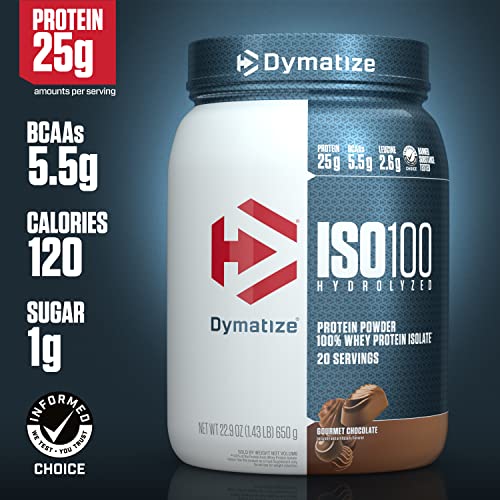 Dymatize ISO100 Hydrolyzed Protein Powder, 100% Whey Isolate Protein, 25g of Protein, 5.5g BCAAs, Gluten Free, Fast Absorbing, Easy Digesting, Strawberry, 20 Servings