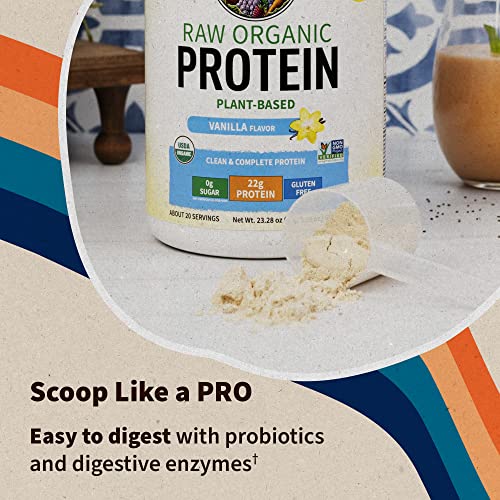 Garden of Life Organic Vegan Vanilla Protein Powder 22g Complete Plant Based Raw Protein & BCAAs Plus Probiotics & Digestive Enzymes for Easy Digestion – Non-GMO, Gluten-Free, Lactose Free 1.5 LB