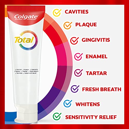 Colgate Total Clean Mint Toothpaste, 10 Benefits, No Trade-Offs, Freshens Breath, Whitens Teeth and Provides Sensitivity Relief, Clean Mint Flavor, 4 Pack, 5.1 Oz Tubes