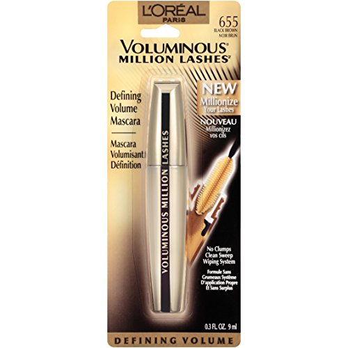 L’Oréal Paris Makeup Voluminous Million Lashes Volumizing, Defining, Smudge-Proof, Clump-Free Lengthening, Collagen Infused Eye Makeup Formula, Amplifying Mascara Brush, Black Brown, 0.3 fl oz.