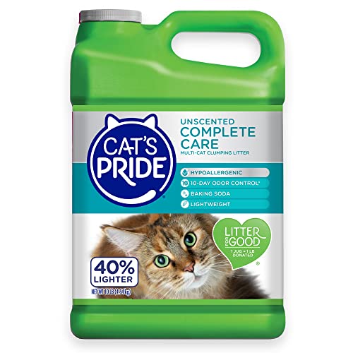 Cats Pride Premium Lightweight Clumping Litter Complete Care - Up to 10 Days of Powerful Odor Control - Hypoallergenic - Multi-Cat, Unscented, 10 Pounds