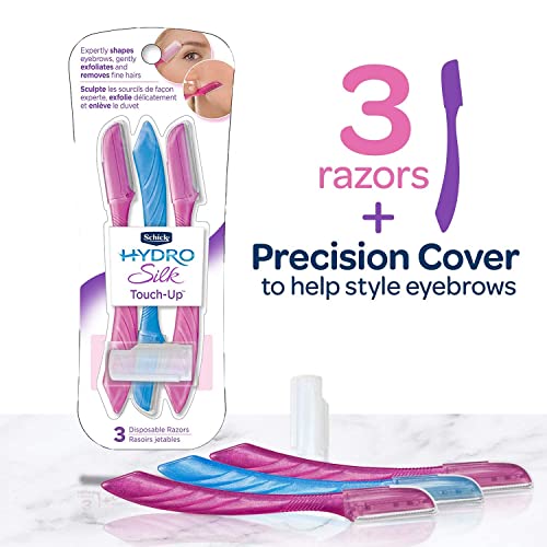 Schick Hydro Silk Touch-Up Exfoliating Dermaplaning Tool, Face & Eyebrow Razor with Precision Cover- 9 Count | Dermaplaning Razor For Women